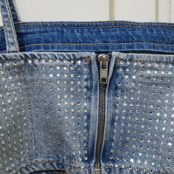 Medium Nwt RHINESTONE TRF DENIM CROP TOP - Picture 7 of 7